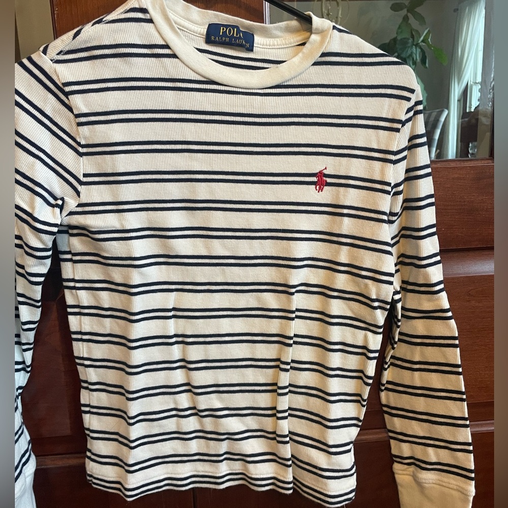 Polo by Ralph Lauren Kids Long Sleeve Striped Tee - Navy and Cream